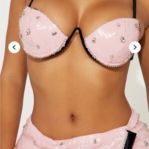 Sequin Embellished Pink Bra & Skirt set